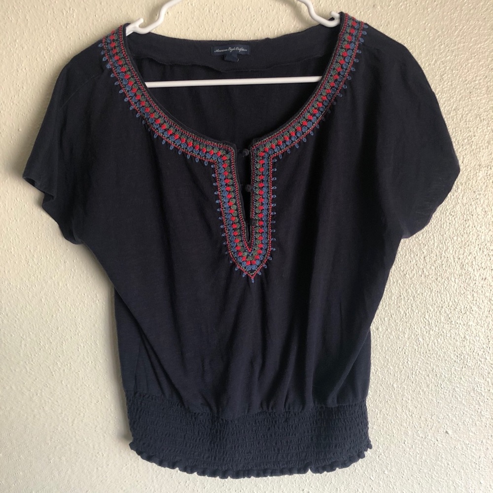 AEO Embroidered Smocked Top